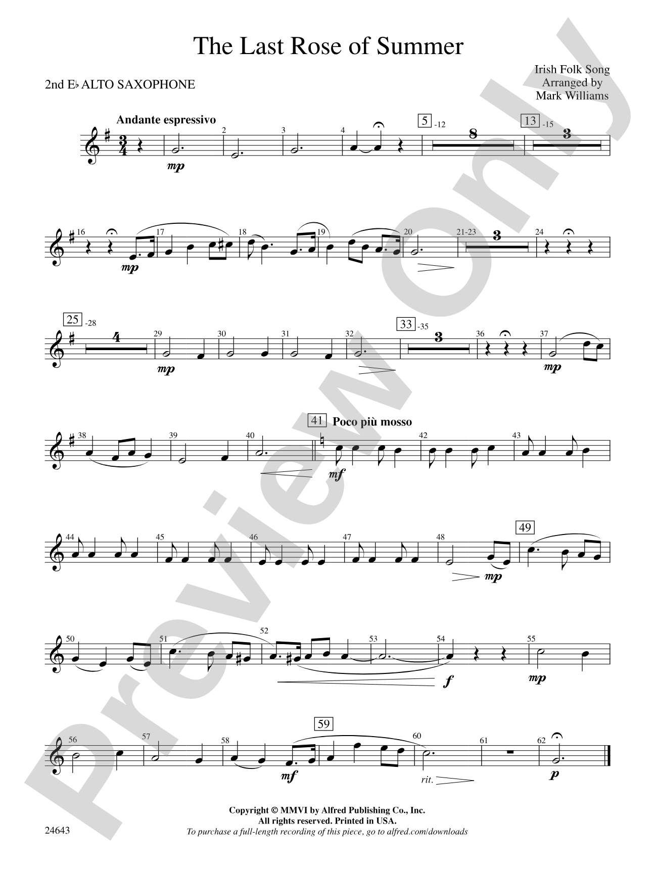 The Last Rose of Summer: 2nd E-flat Alto Saxophone