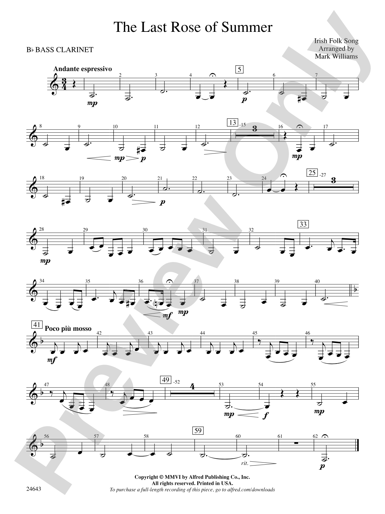 The Last Rose of Summer: B-flat Bass Clarinet
