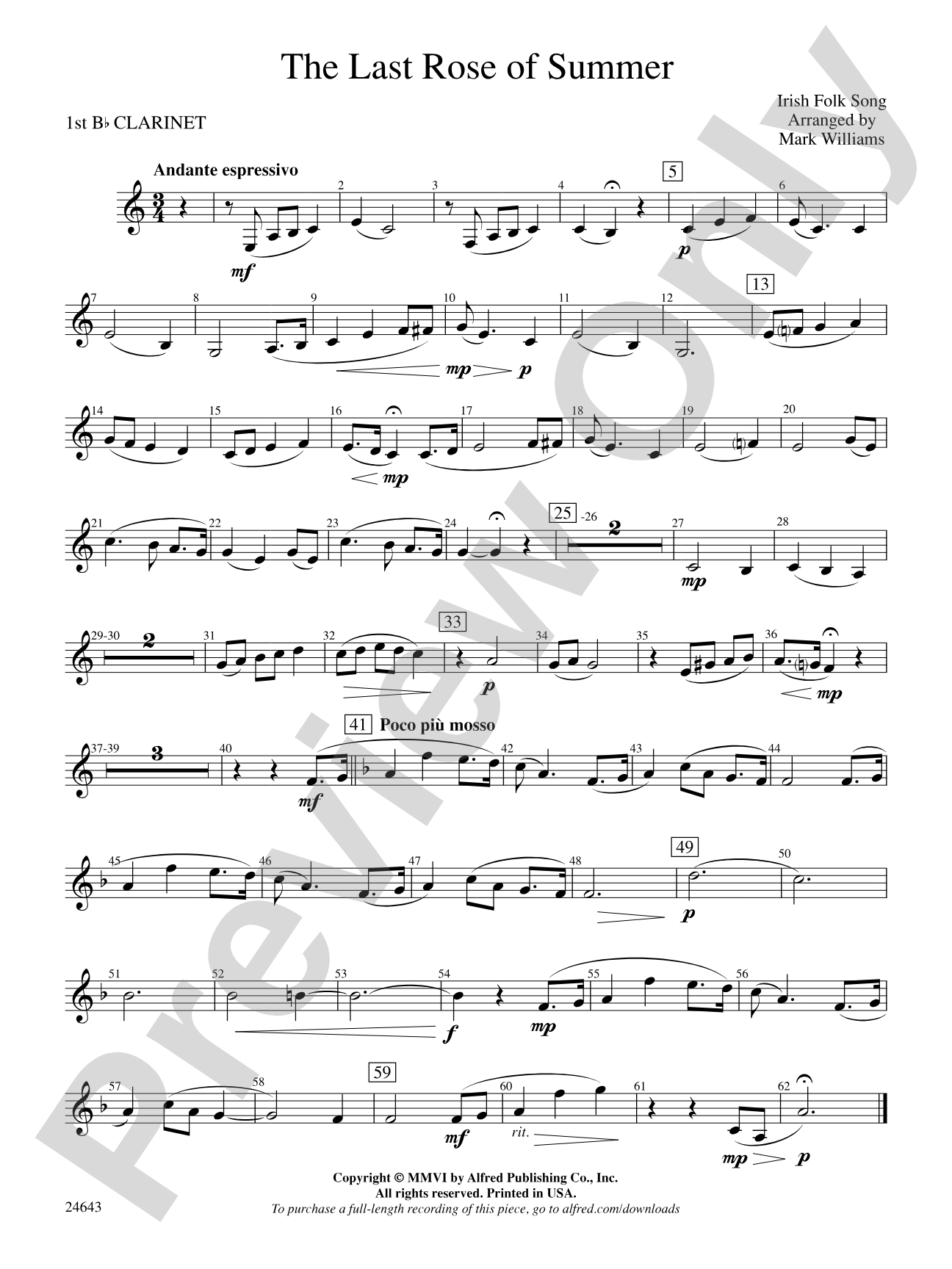The Last Rose of Summer: 1st B-flat Clarinet