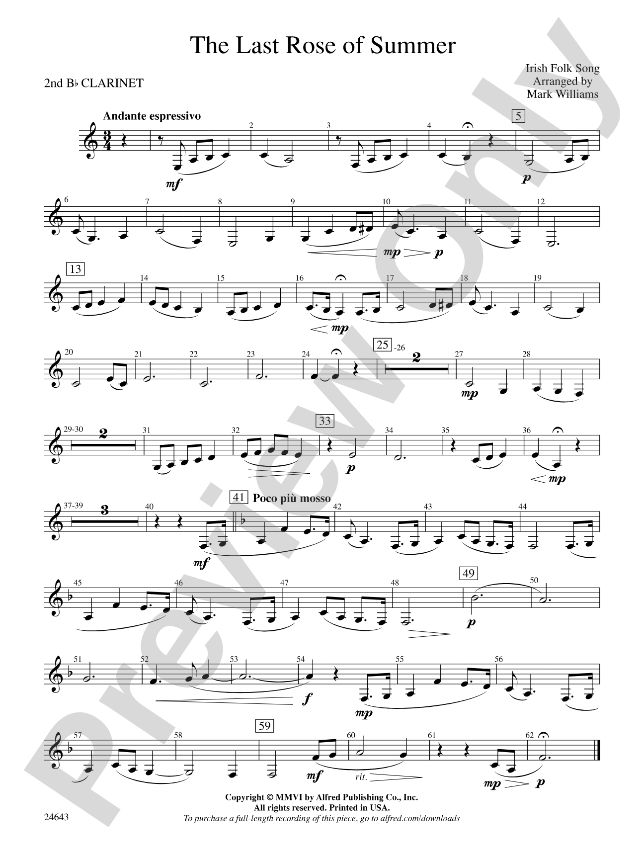 The Last Rose of Summer: 2nd B-flat Clarinet
