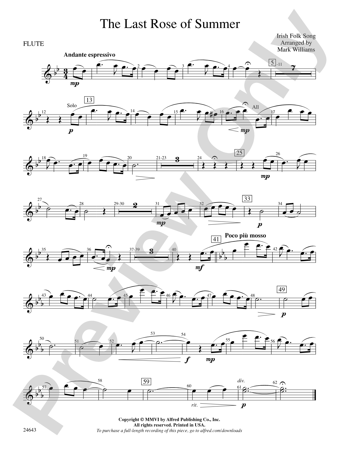 The Last Rose of Summer: Flute