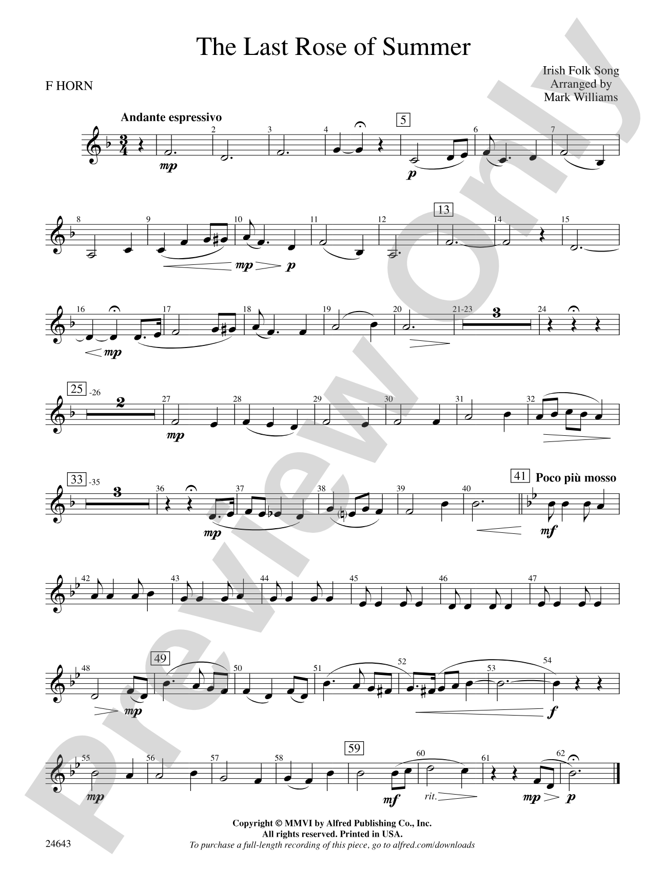 The Last Rose of Summer: 1st F Horn