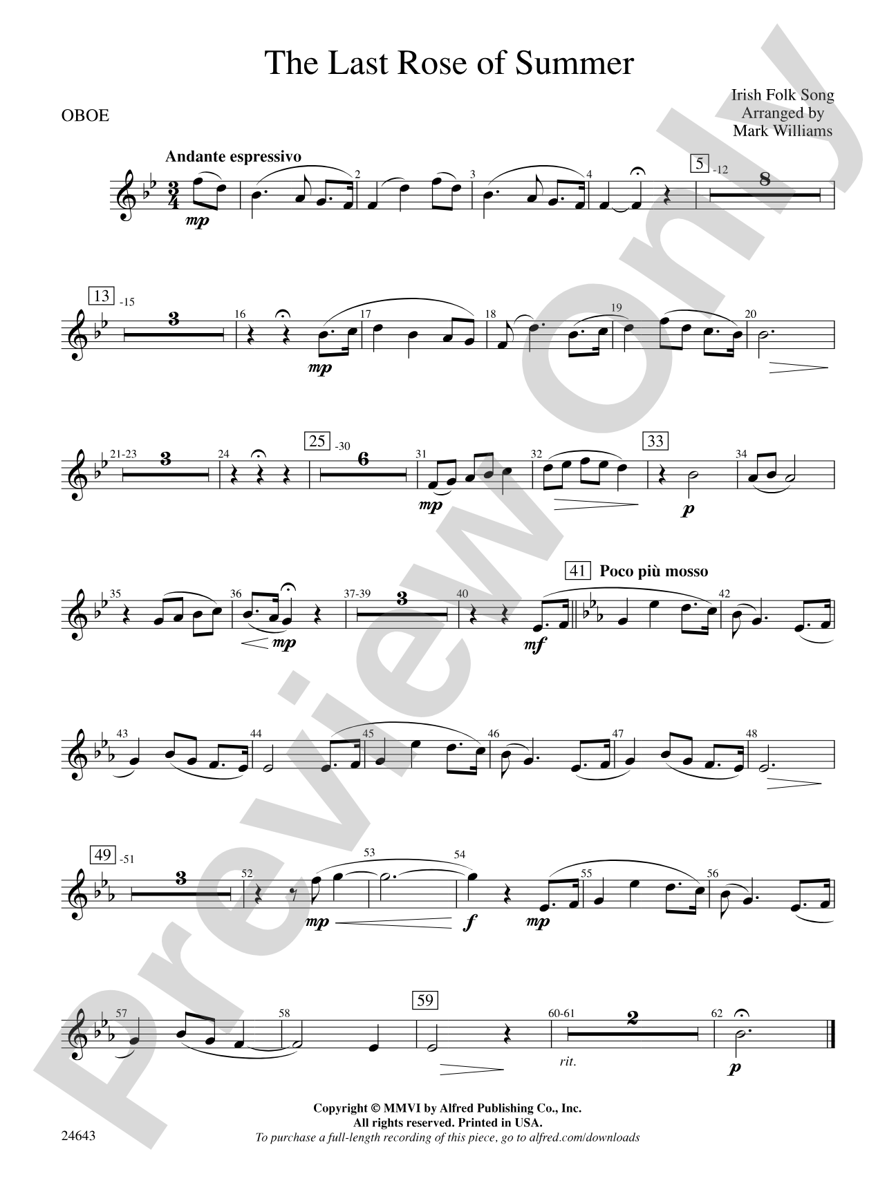 The Last Rose of Summer: Oboe