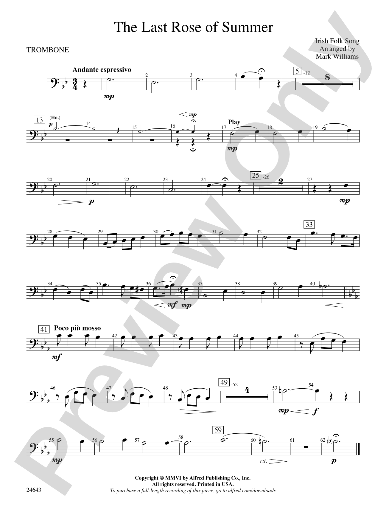 The Last Rose of Summer: 1st Trombone
