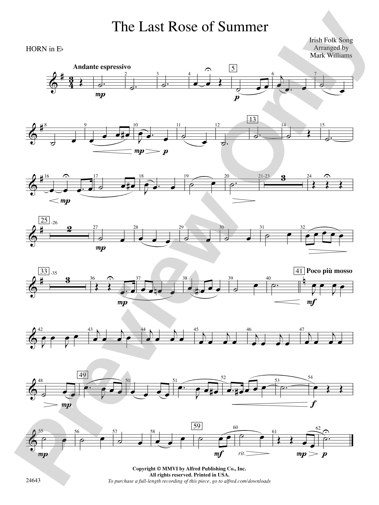 The Last Rose of Summer: (wp) 1st Horn in E-flat
