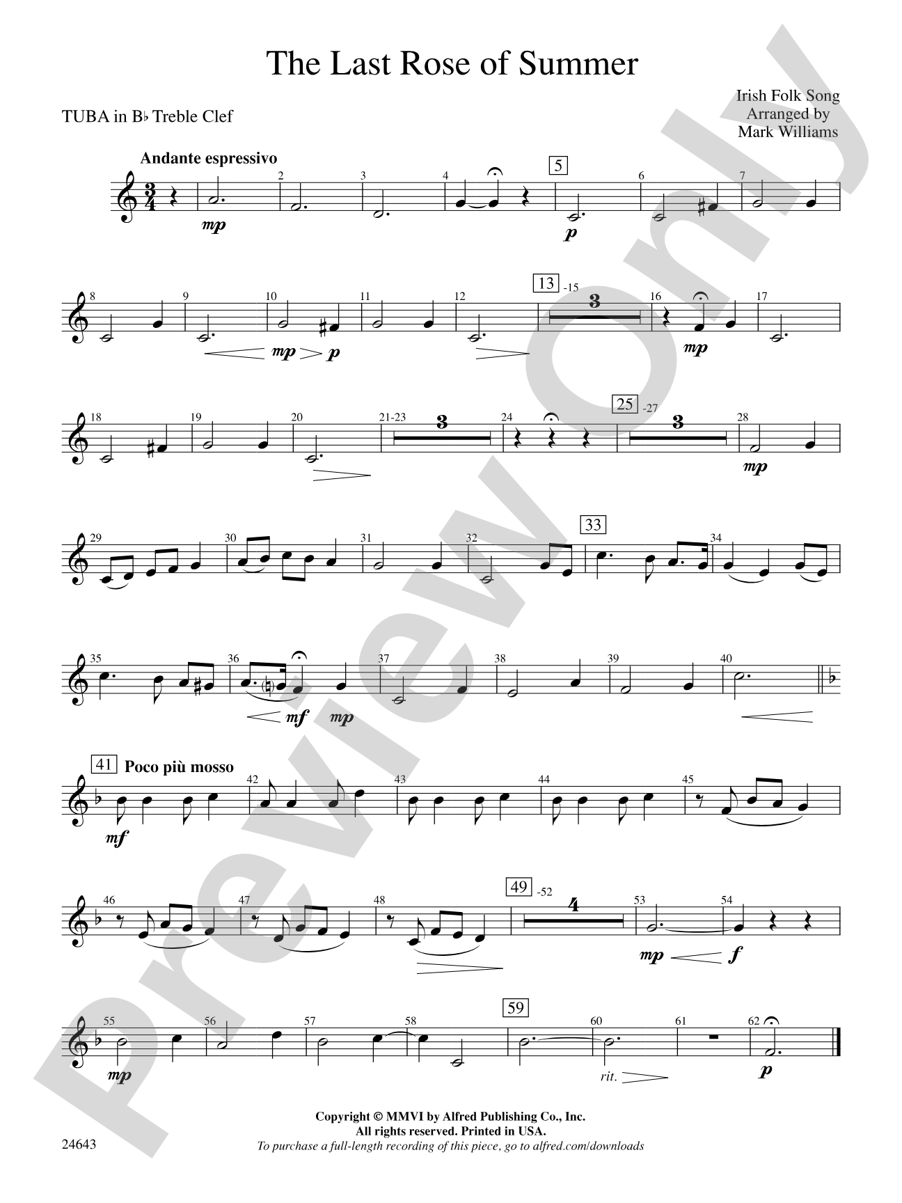 The Last Rose of Summer: (wp) B-flat Tuba T.C.