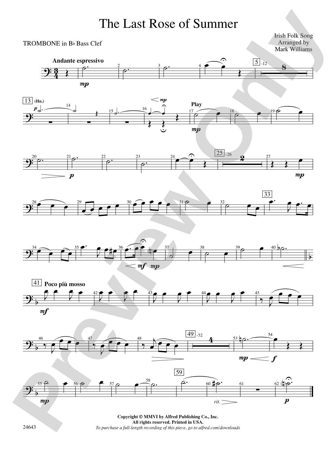 The Last Rose of Summer: (wp) 1st B-flat Trombone B.C.