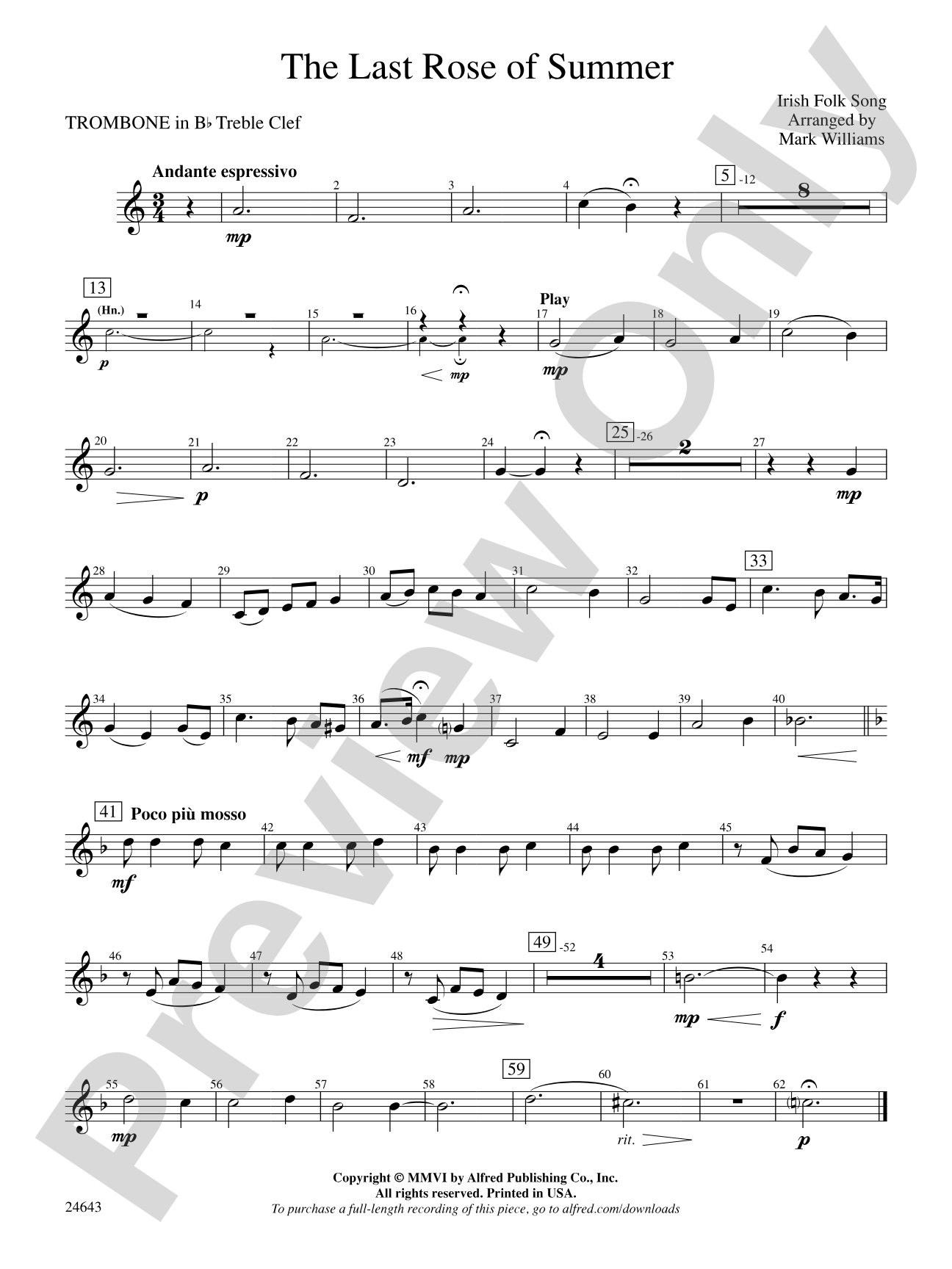 The Last Rose of Summer: (wp) 1st B-flat Trombone T.C.
