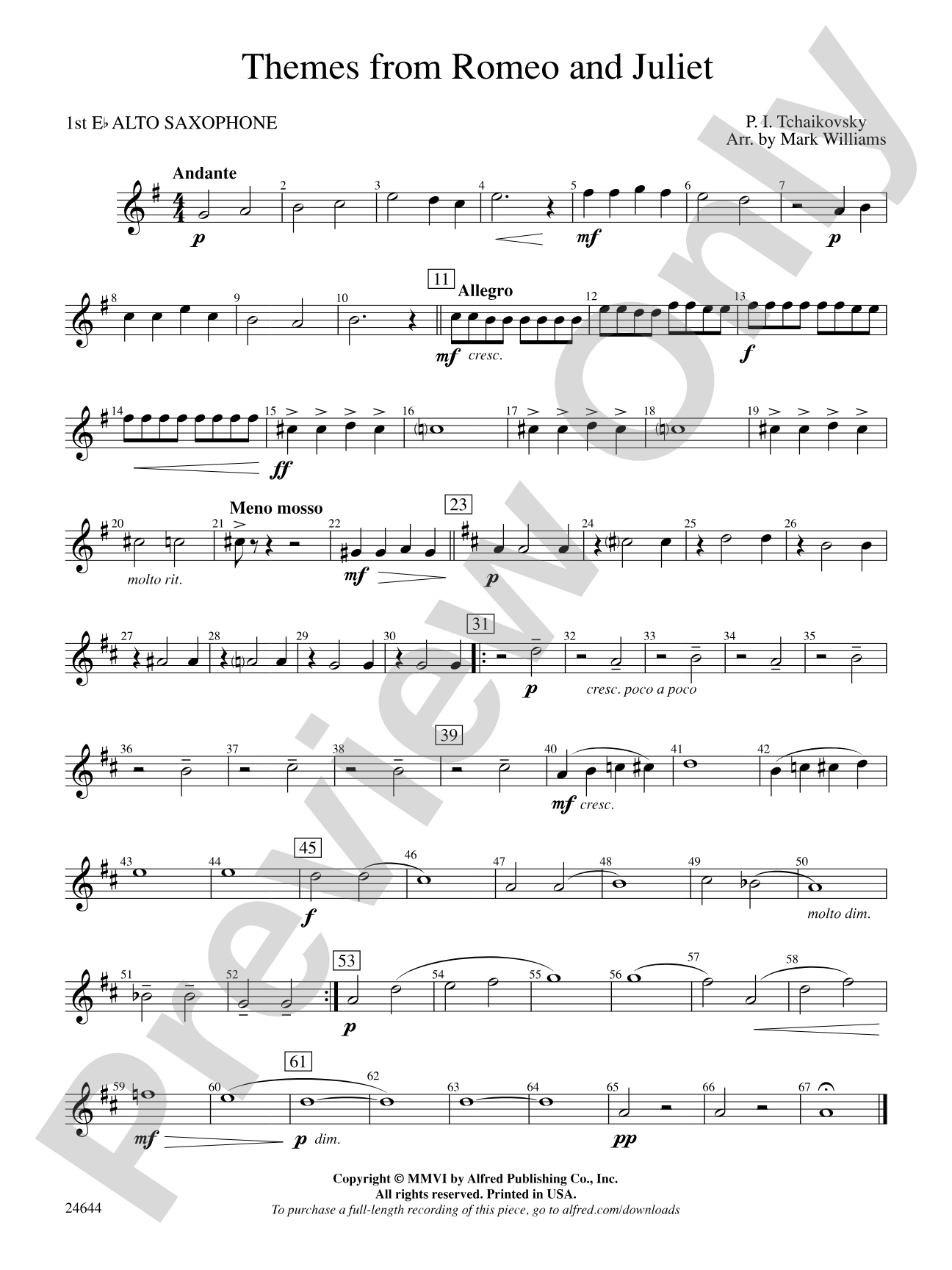 Romeo and Juliet, Themes from: E-flat Alto Saxophone