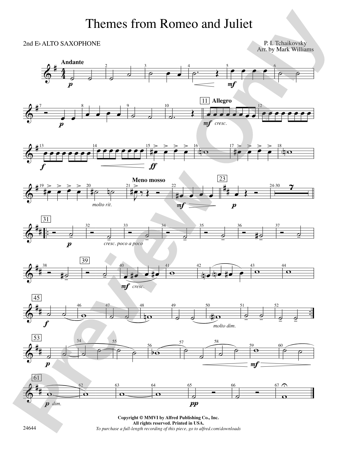 Romeo and Juliet, Themes from: 2nd E-flat Alto Saxophone