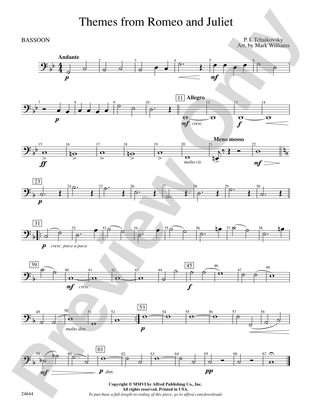 Romeo and Juliet, Themes from: Bassoon