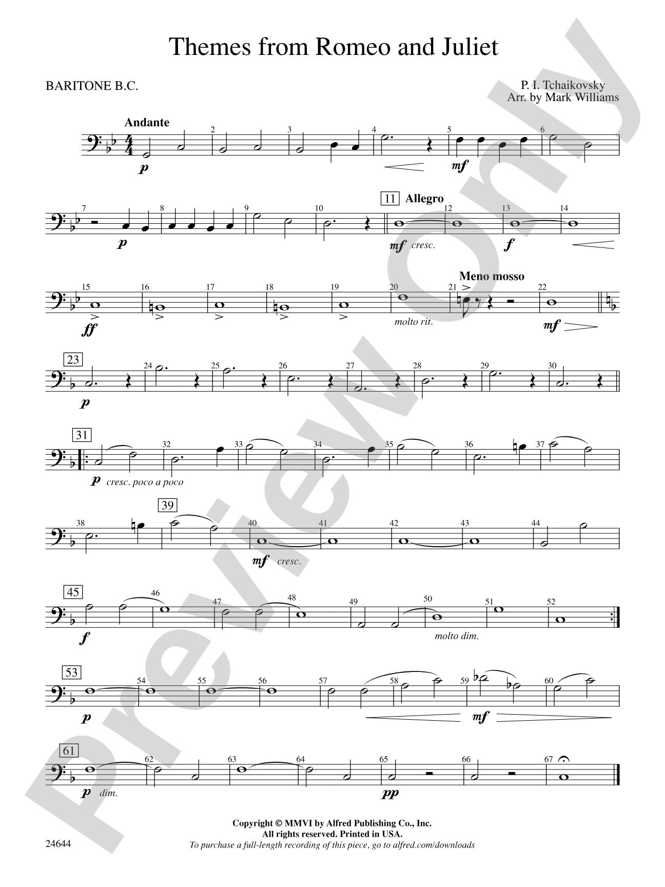 Romeo and Juliet, Themes from: Baritone B.C.