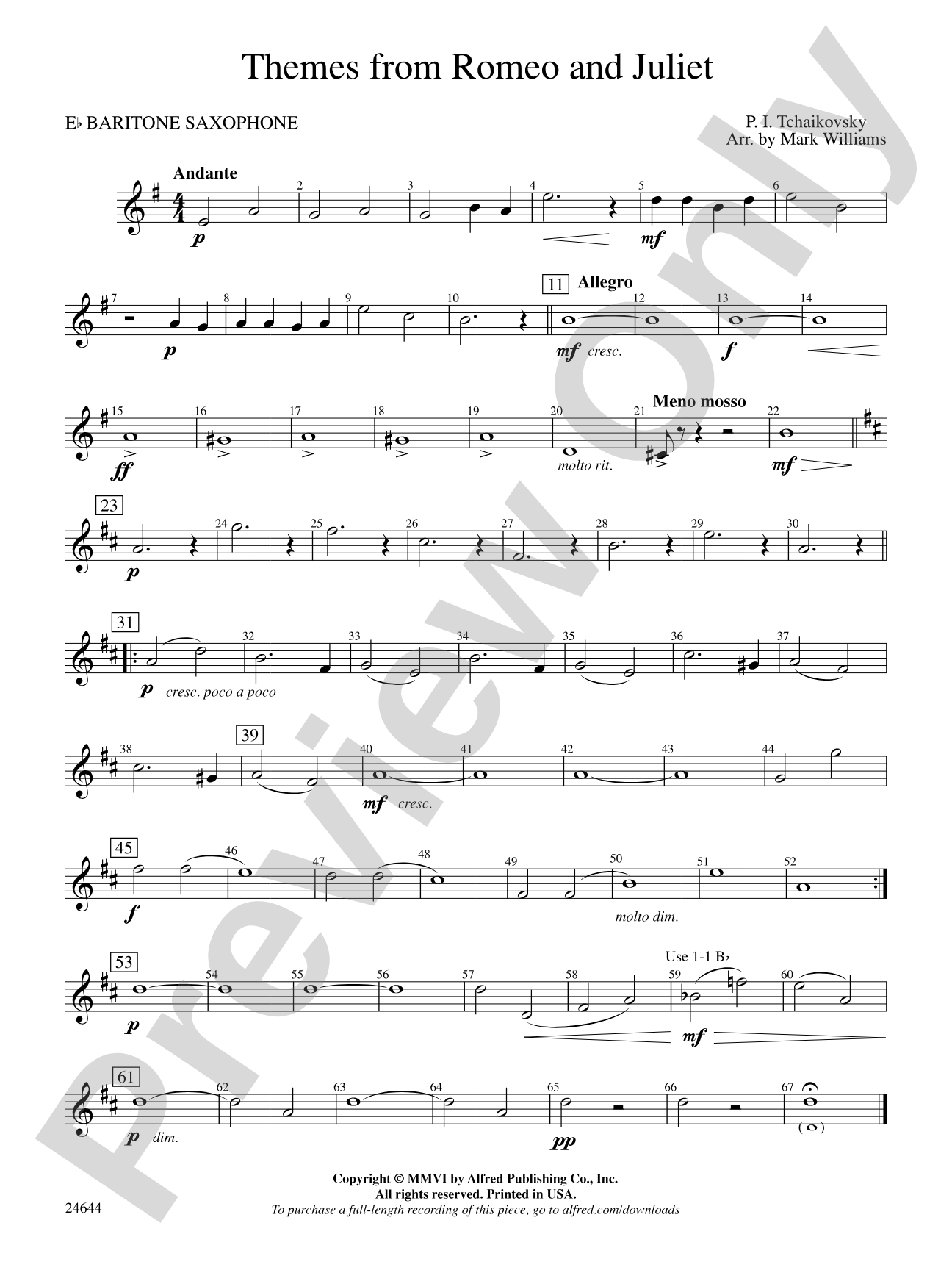 Romeo and Juliet, Themes from: E-flat Baritone Saxophone