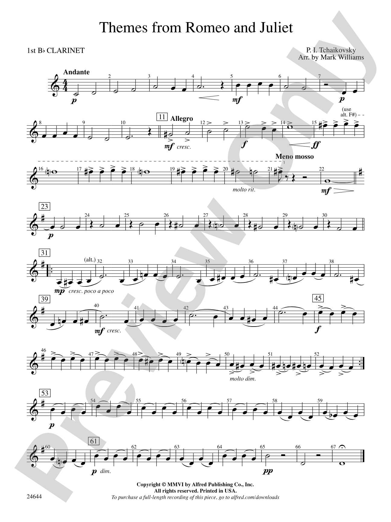 Romeo and Juliet, Themes from: 1st B-flat Clarinet