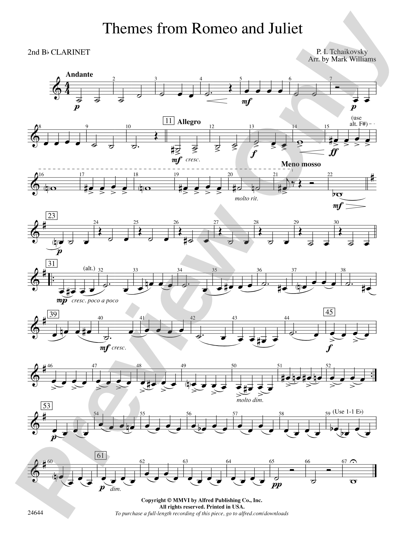 Romeo and Juliet, Themes from: 2nd B-flat Clarinet