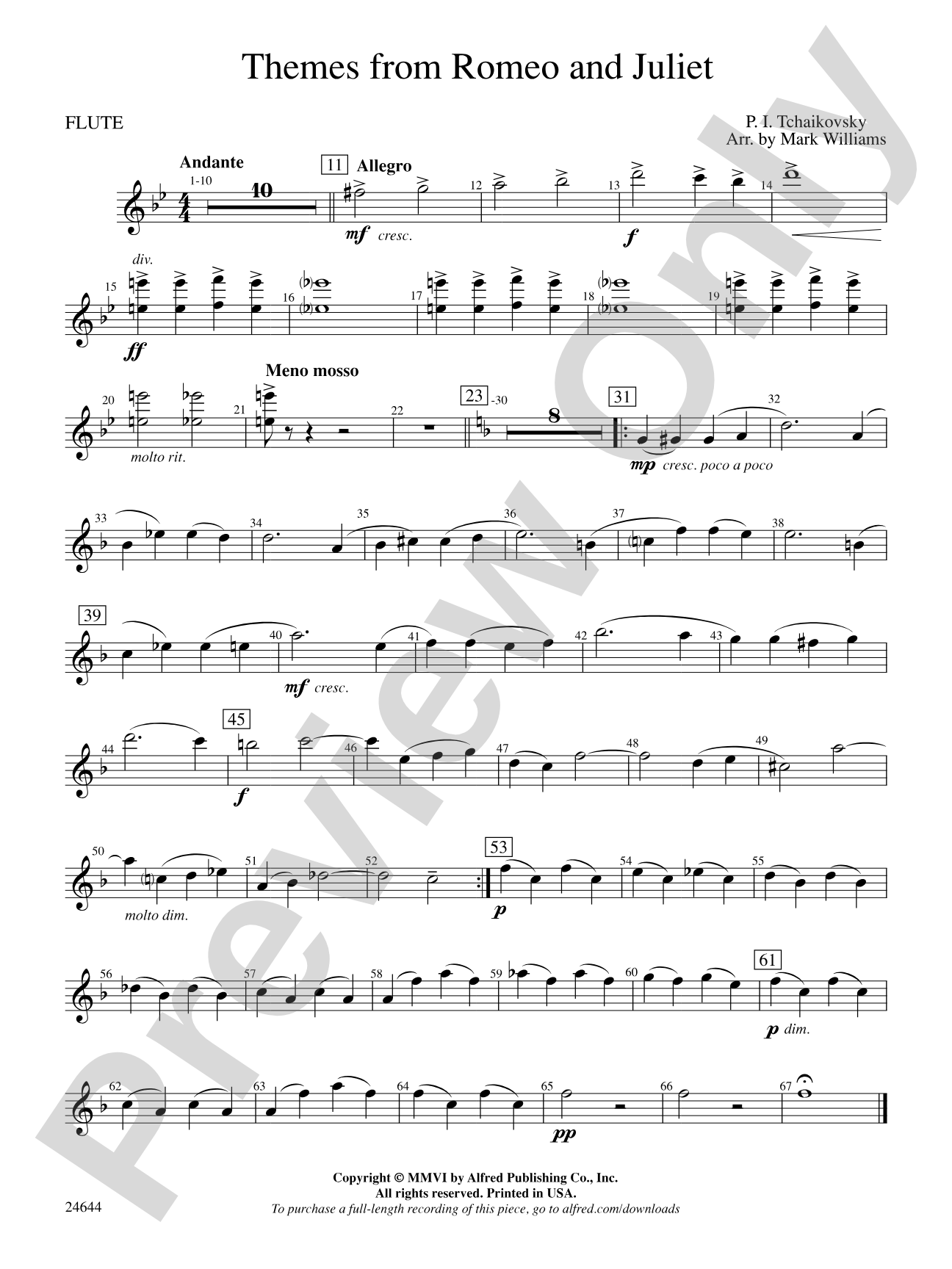 Romeo and Juliet, Themes from: Flute