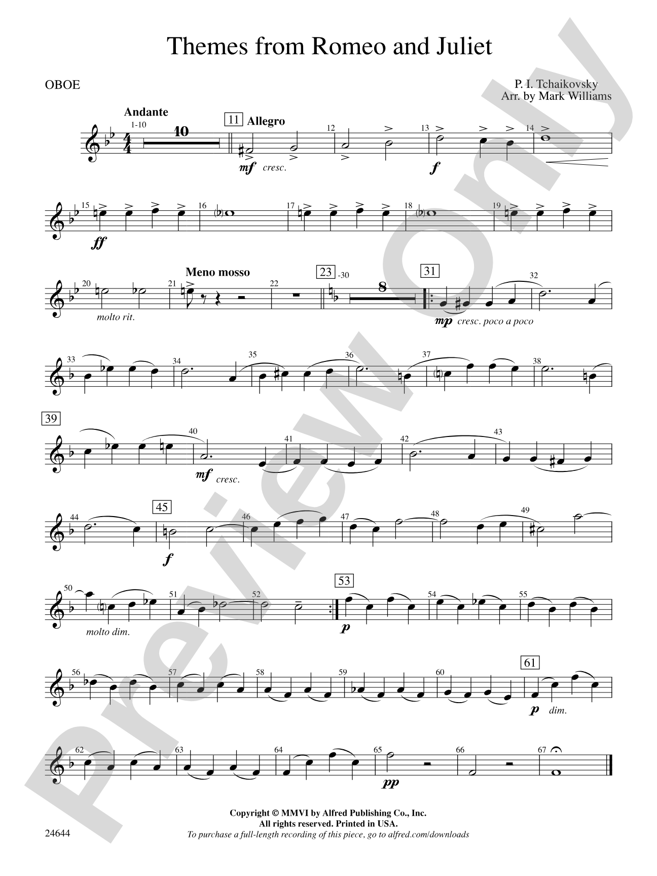 Romeo and Juliet, Themes from: Oboe