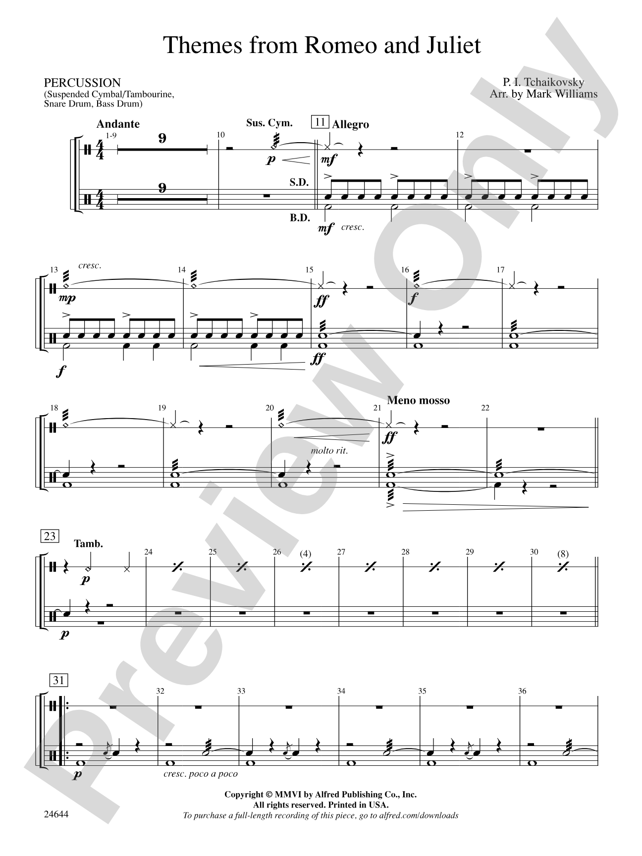 Romeo and Juliet, Themes from: 1st Percussion