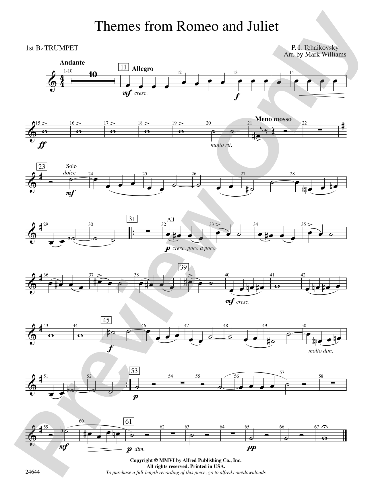 Romeo and Juliet, Themes from: 1st B-flat Trumpet