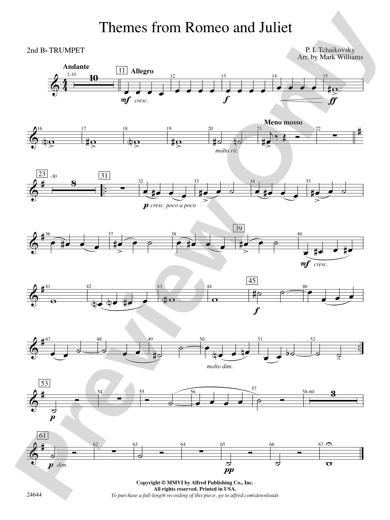 Romeo and Juliet, Themes from: 2nd B-flat Trumpet