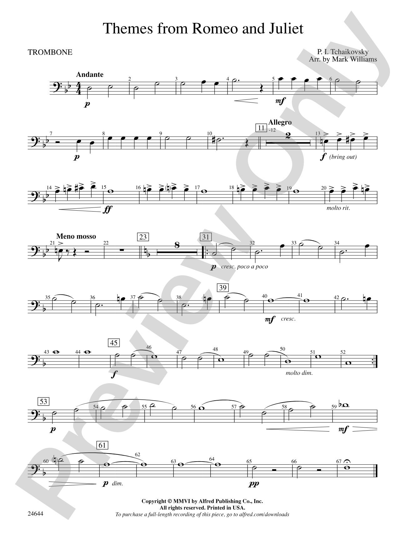 Romeo and Juliet, Themes from: 1st Trombone
