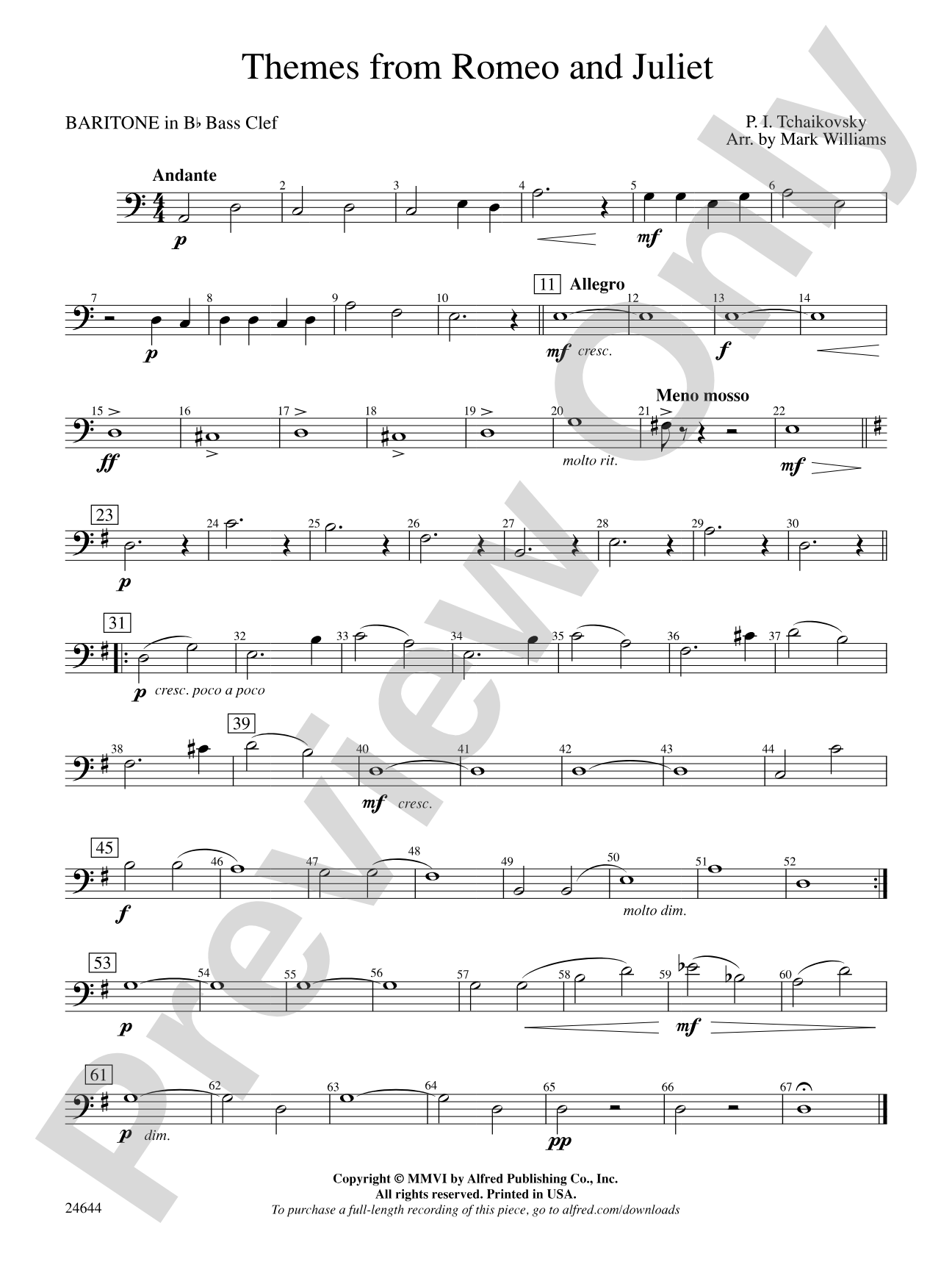 Romeo and Juliet, Themes from: (wp) B-flat Baritone B.C.