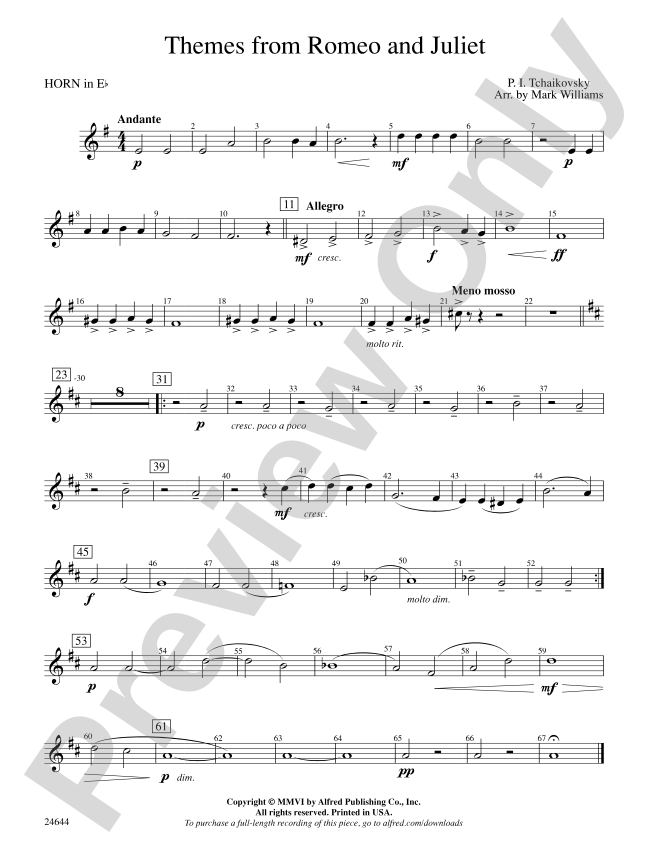 Romeo and Juliet, Themes from: (wp) 1st Horn in E-flat