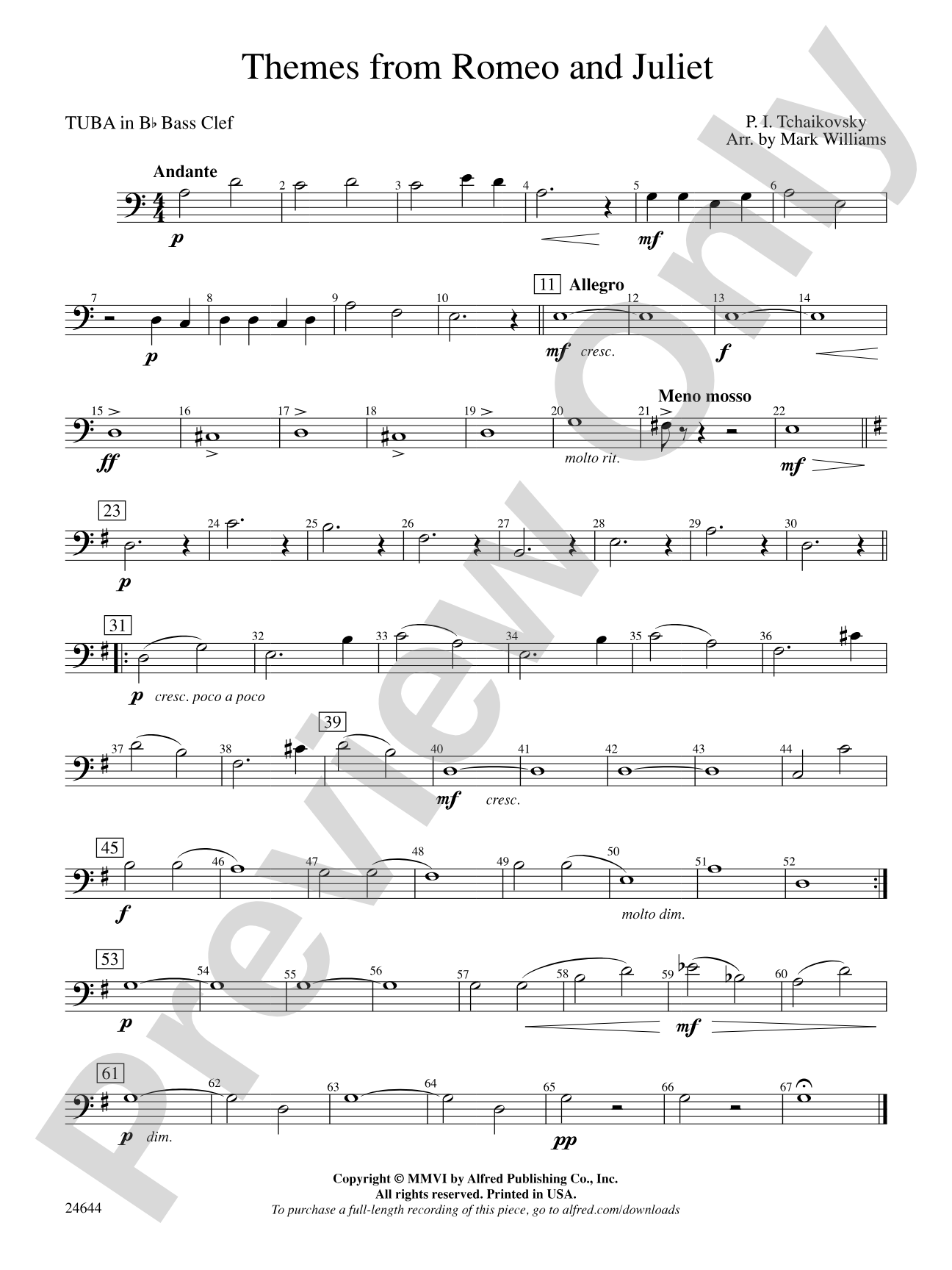 Romeo and Juliet, Themes from: (wp) B-flat Tuba B.C.
