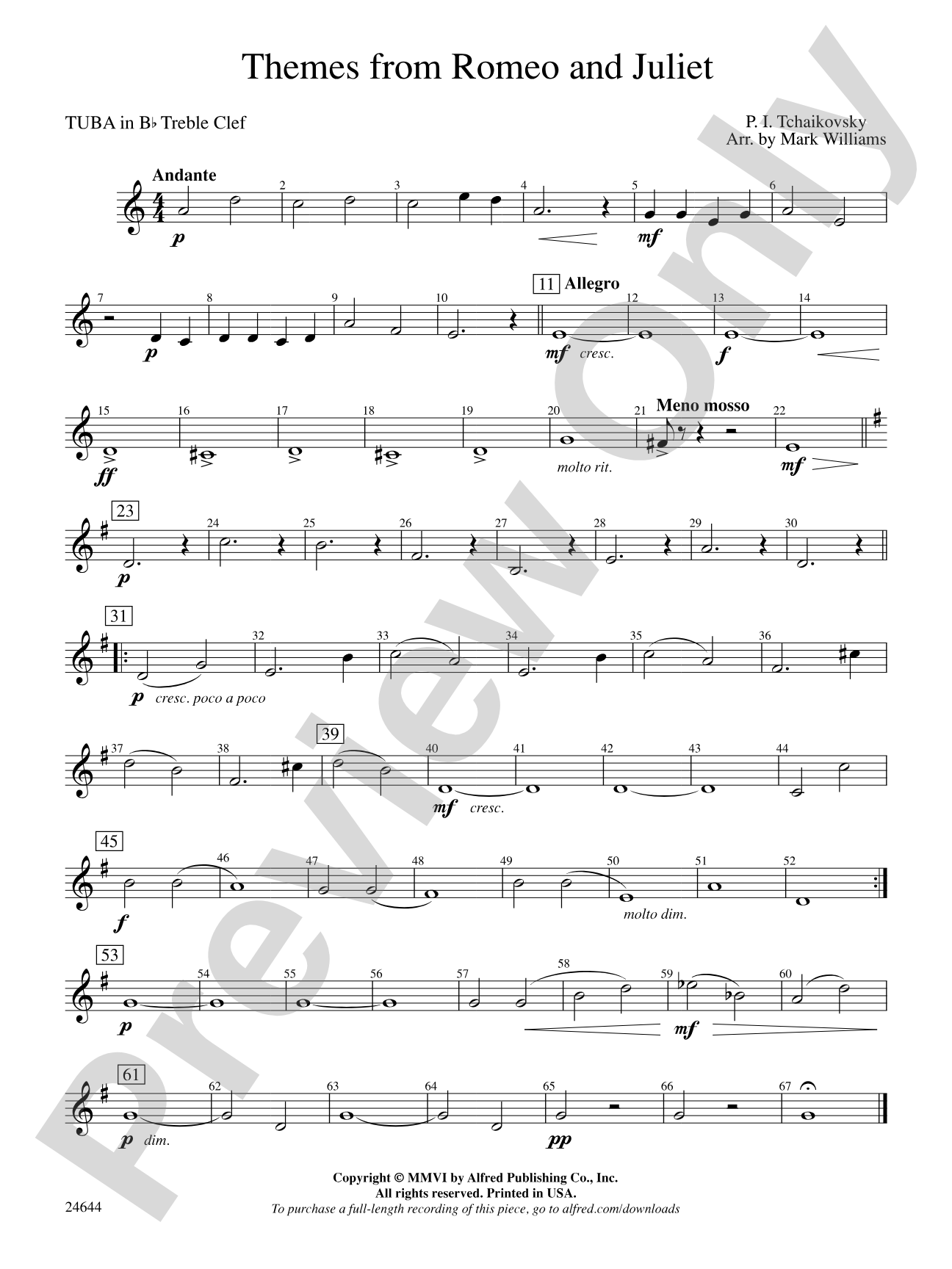 Romeo and Juliet, Themes from: (wp) B-flat Tuba T.C.