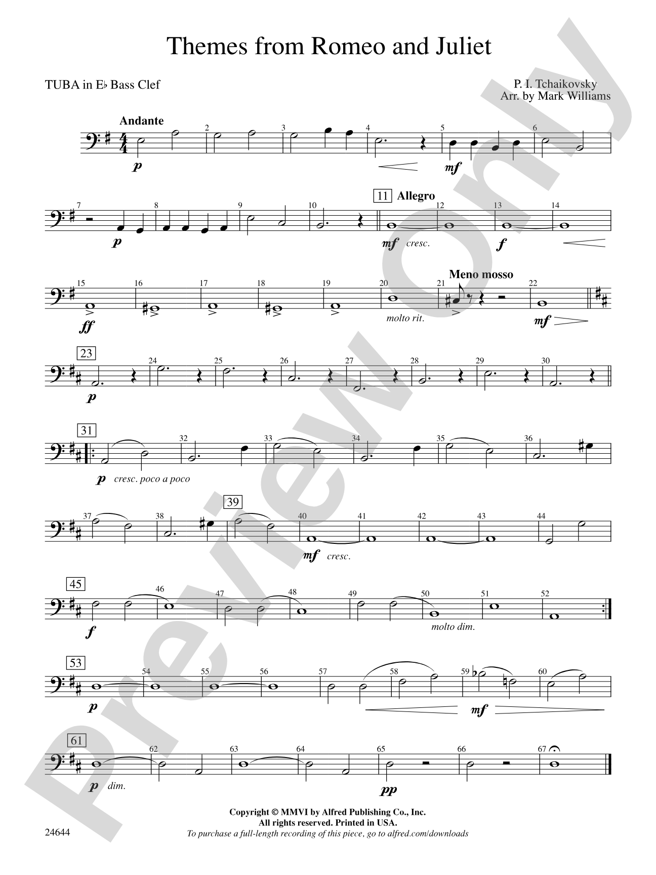 Romeo and Juliet, Themes from: (wp) E-flat Tuba B.C.