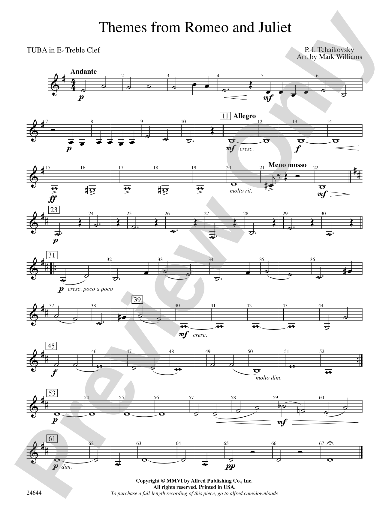 Romeo and Juliet, Themes from: (wp) E-flat Tuba T.C.