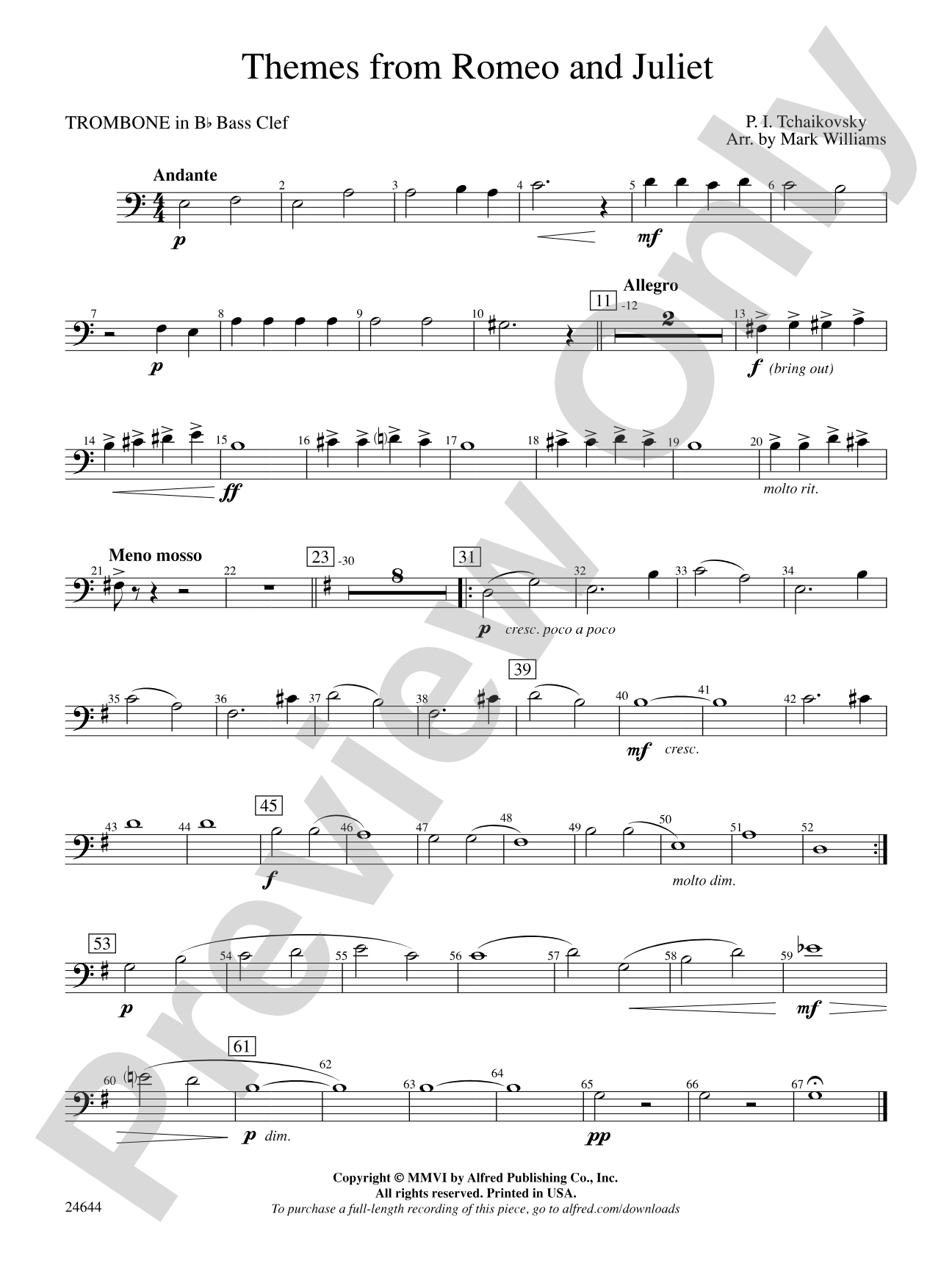 Romeo and Juliet, Themes from: (wp) 1st B-flat Trombone B.C.