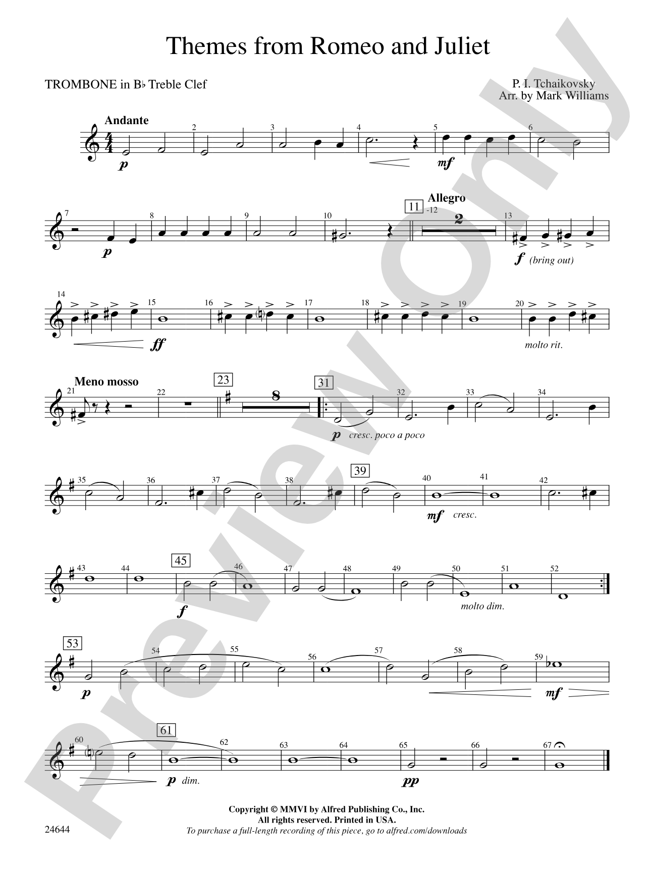 Romeo and Juliet, Themes from: (wp) 1st B-flat Trombone T.C.