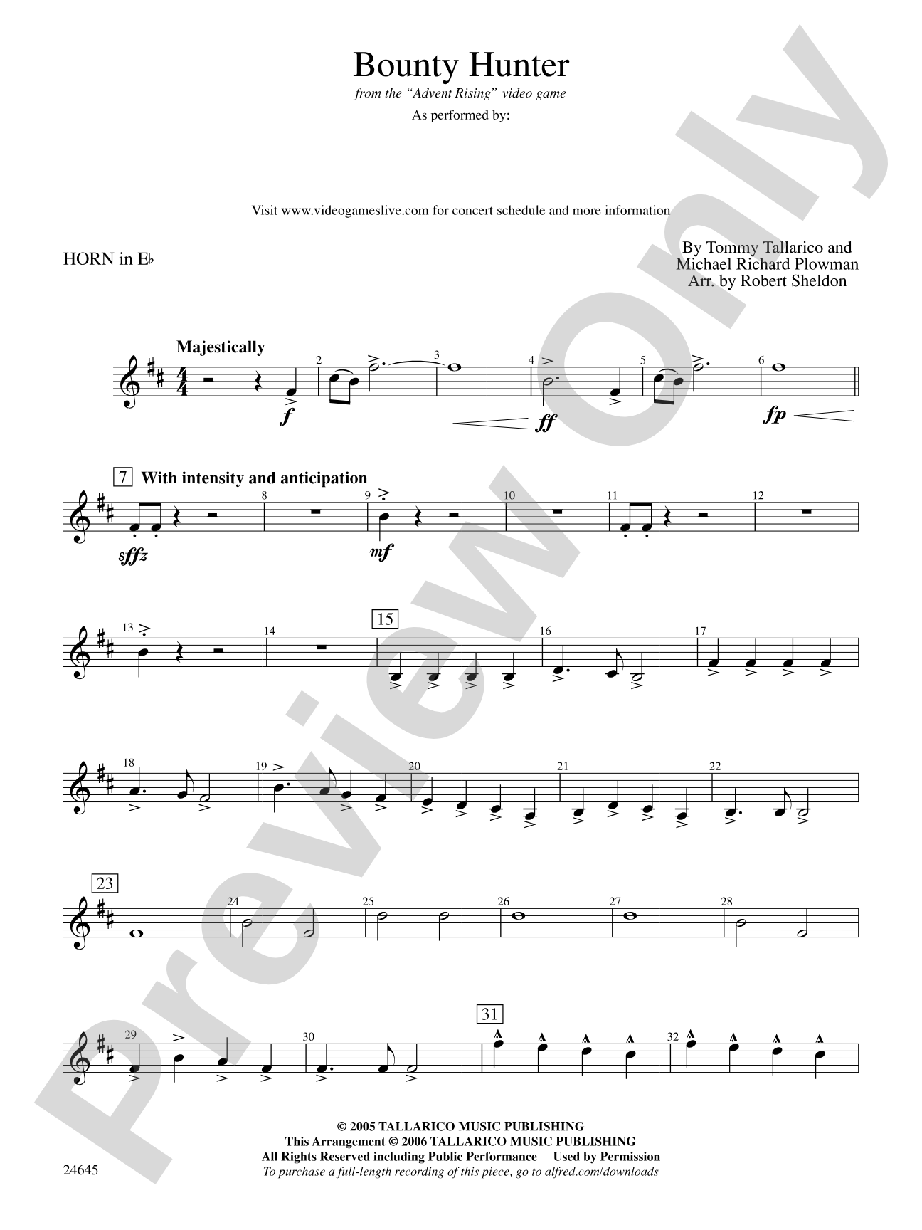 Bounty Hunter (from Advent Rising): (wp) 1st Horn in E-flat