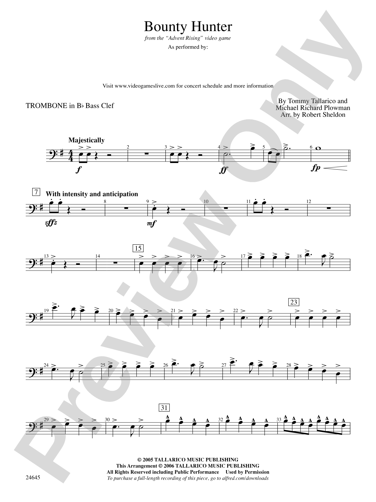 Bounty Hunter (from Advent Rising): (wp) 1st B-flat Trombone B.C.