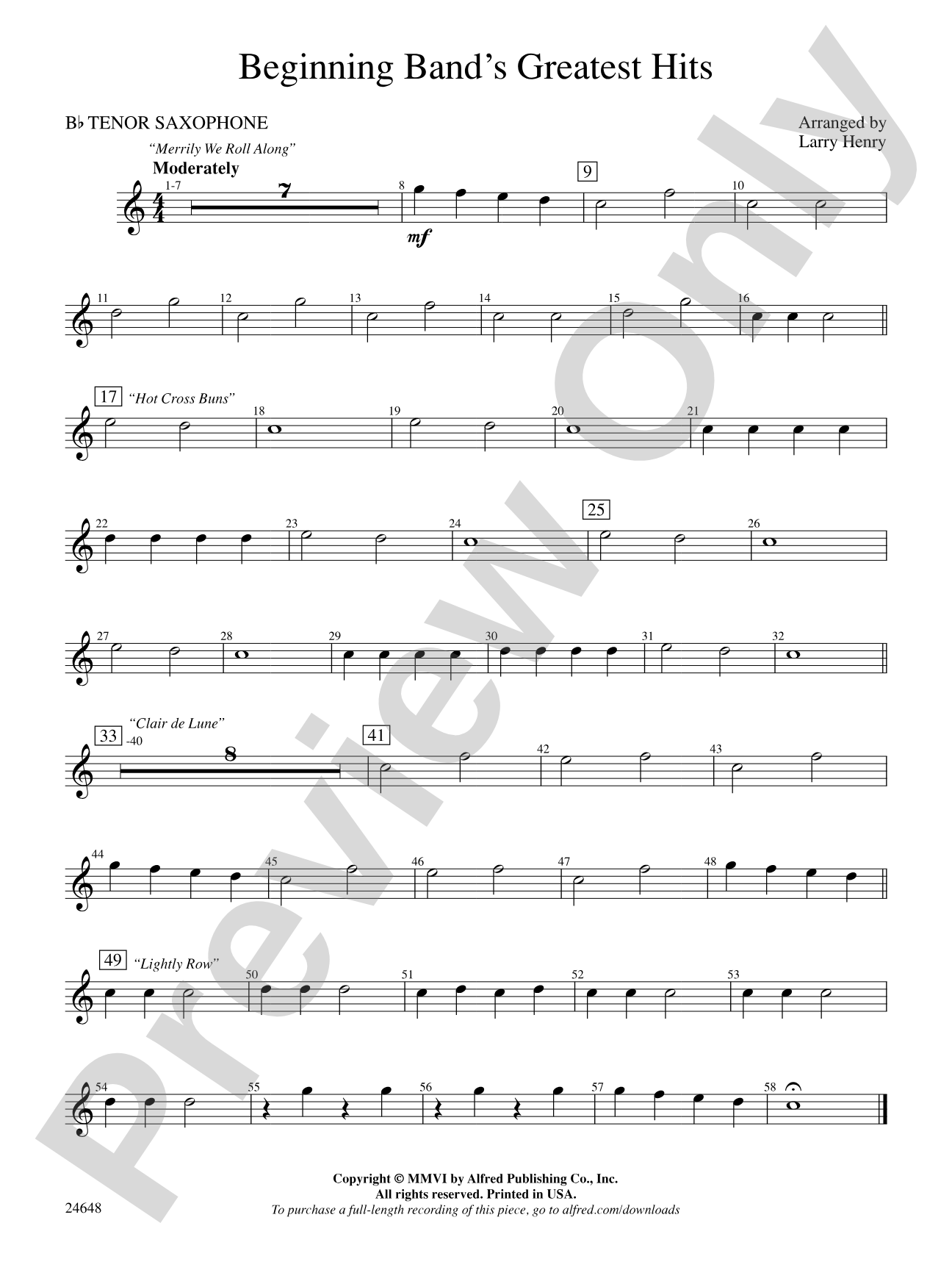 Beginning Band's Greatest Hits: B-flat Tenor Saxophone