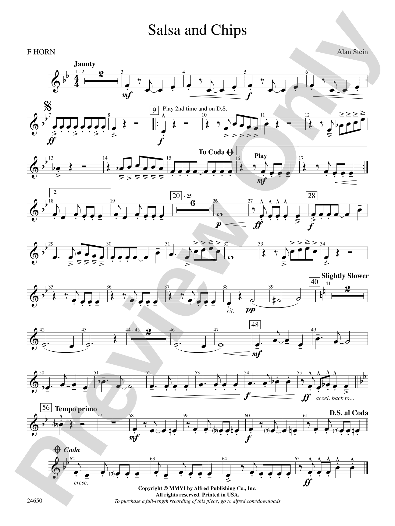 Salsa and Chips: 1st F Horn