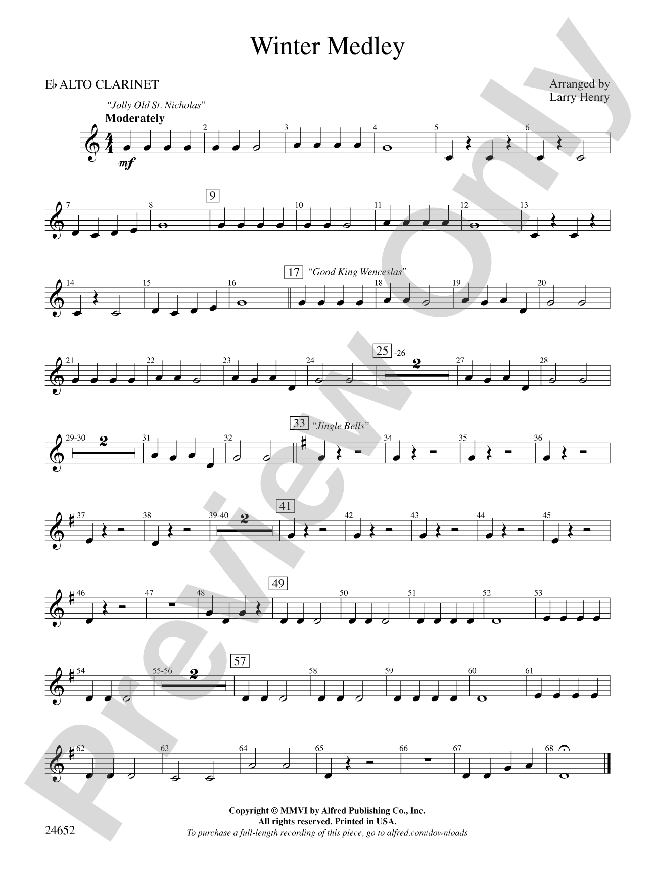 Winter Medley: E-flat Alto Clarinet