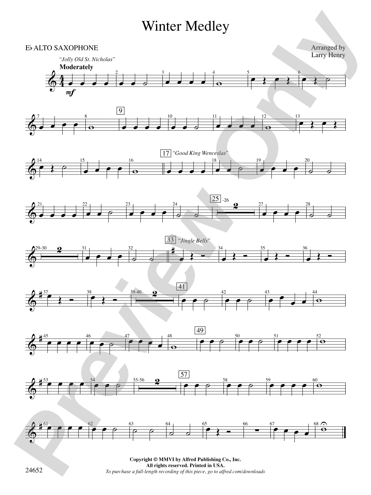 Winter Medley: E-flat Alto Saxophone