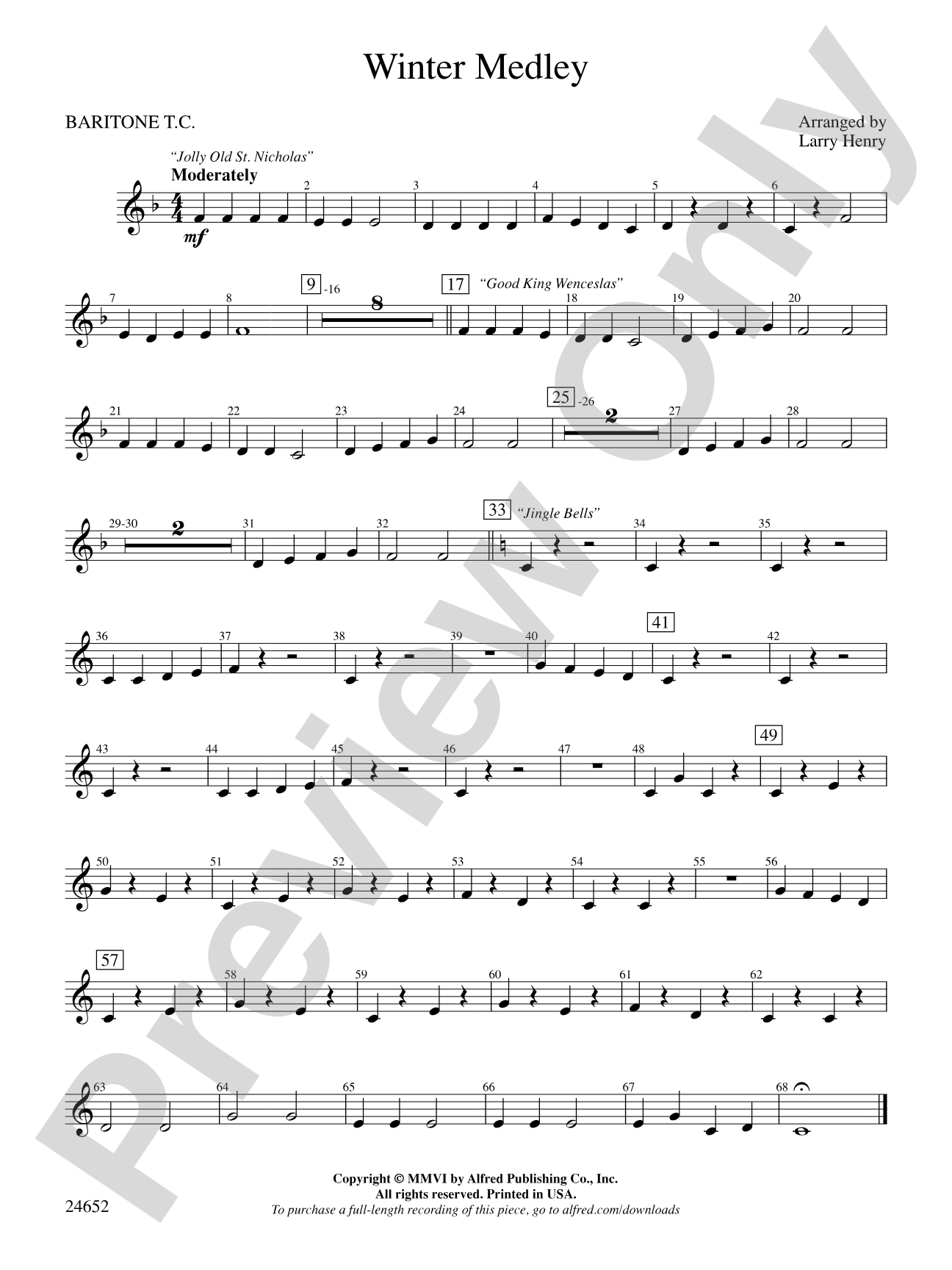 Winter Medley: Baritone T.C.
