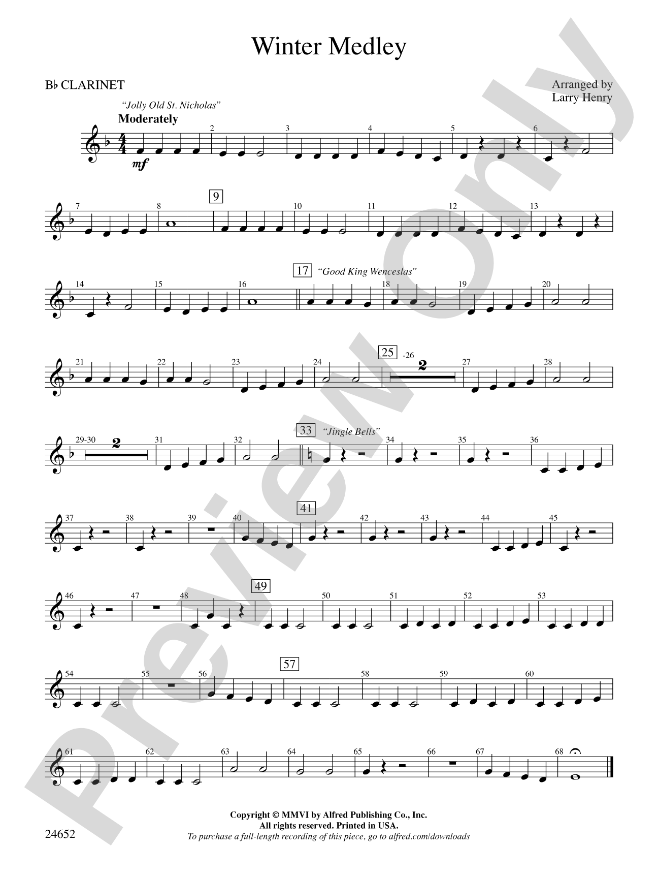 Winter Medley: 1st B-flat Clarinet