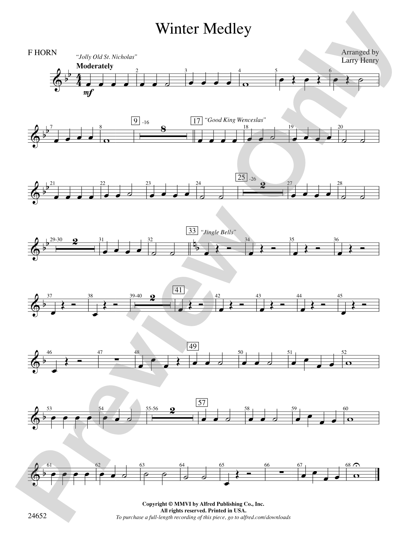 Winter Medley: 1st F Horn