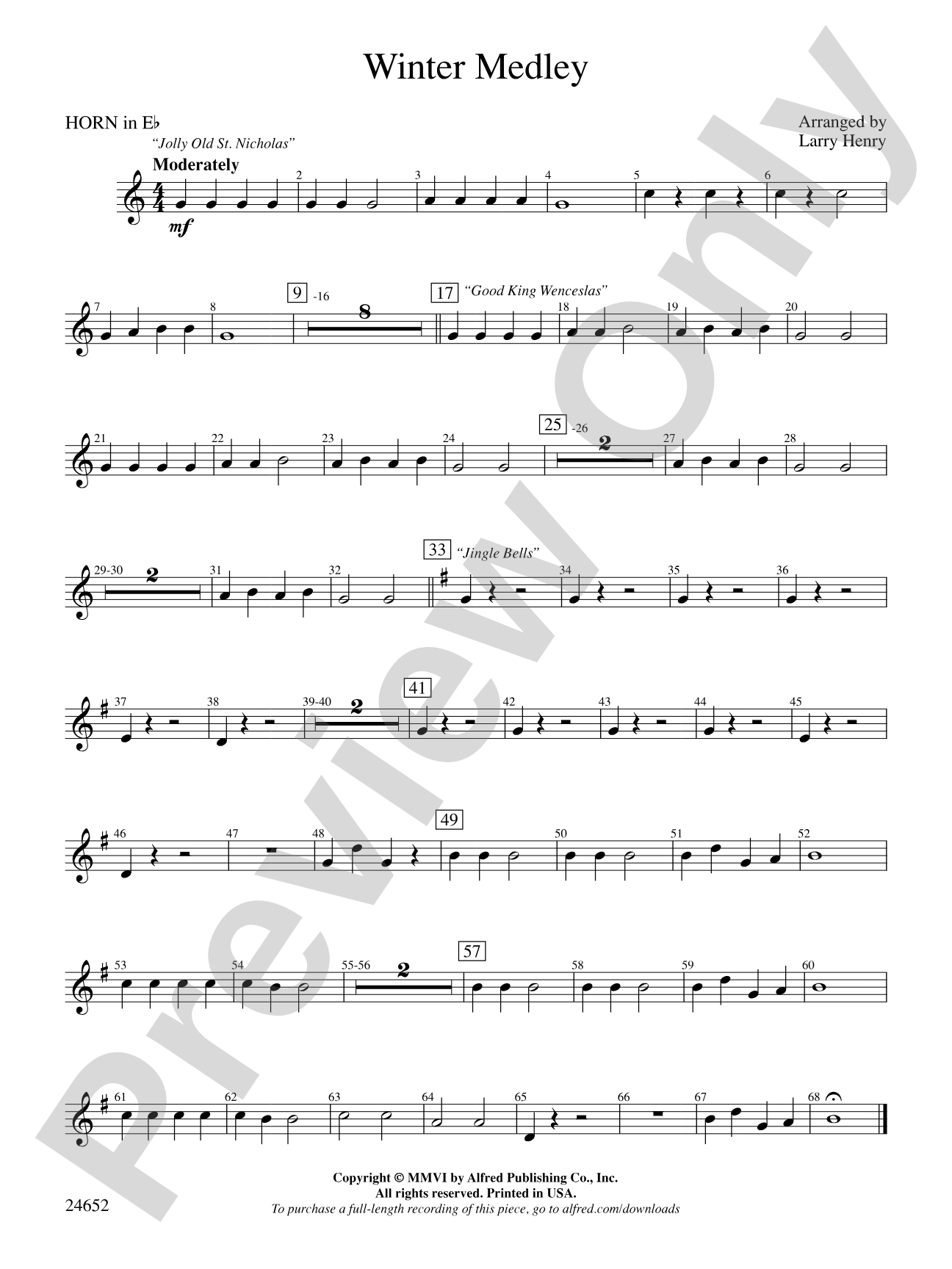 Winter Medley: (wp) 1st Horn in E-flat