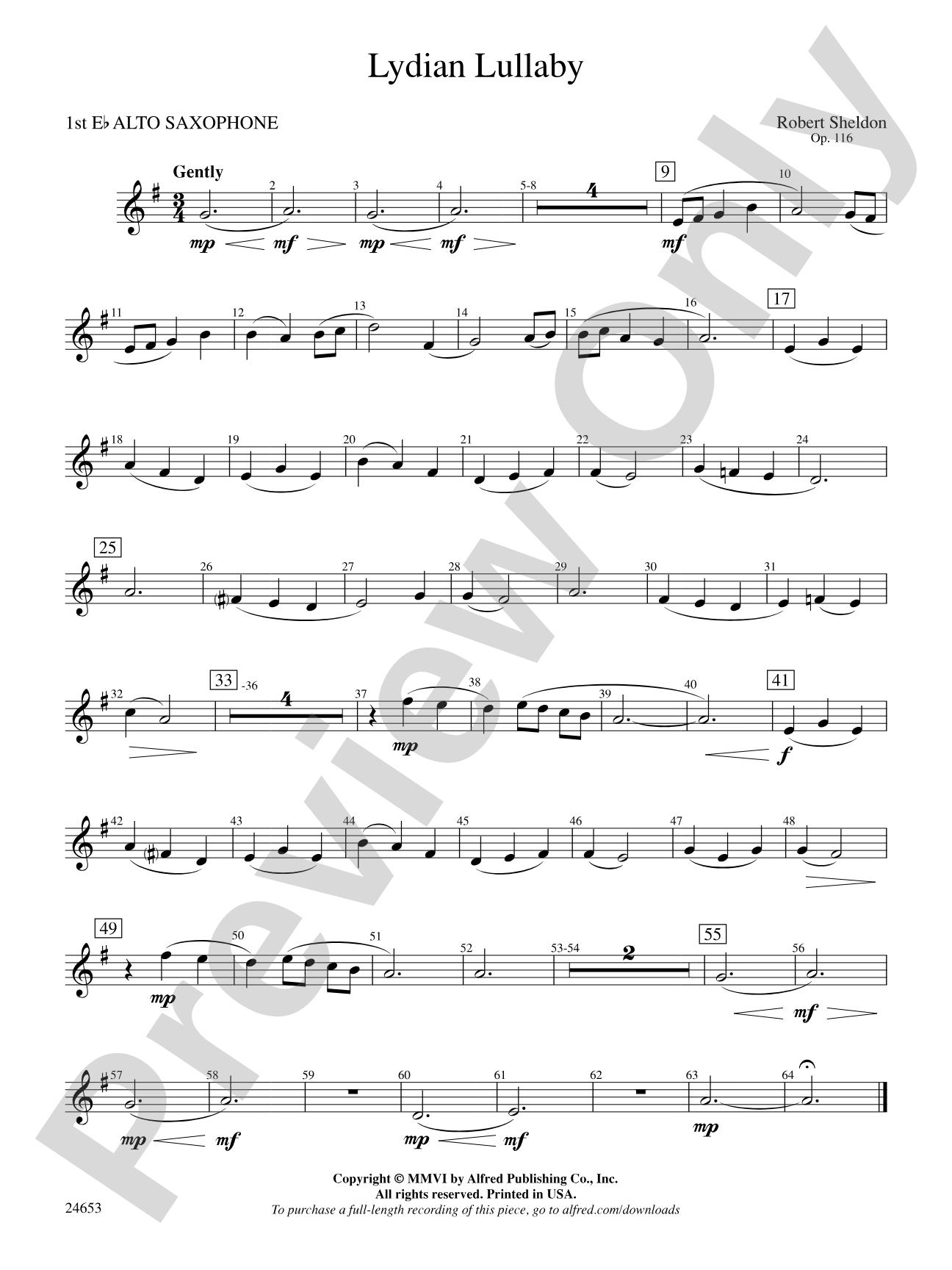 Lydian Lullaby: E-flat Alto Saxophone
