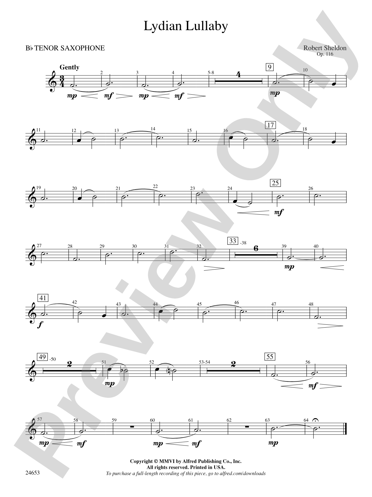 Lydian Lullaby: B-flat Tenor Saxophone