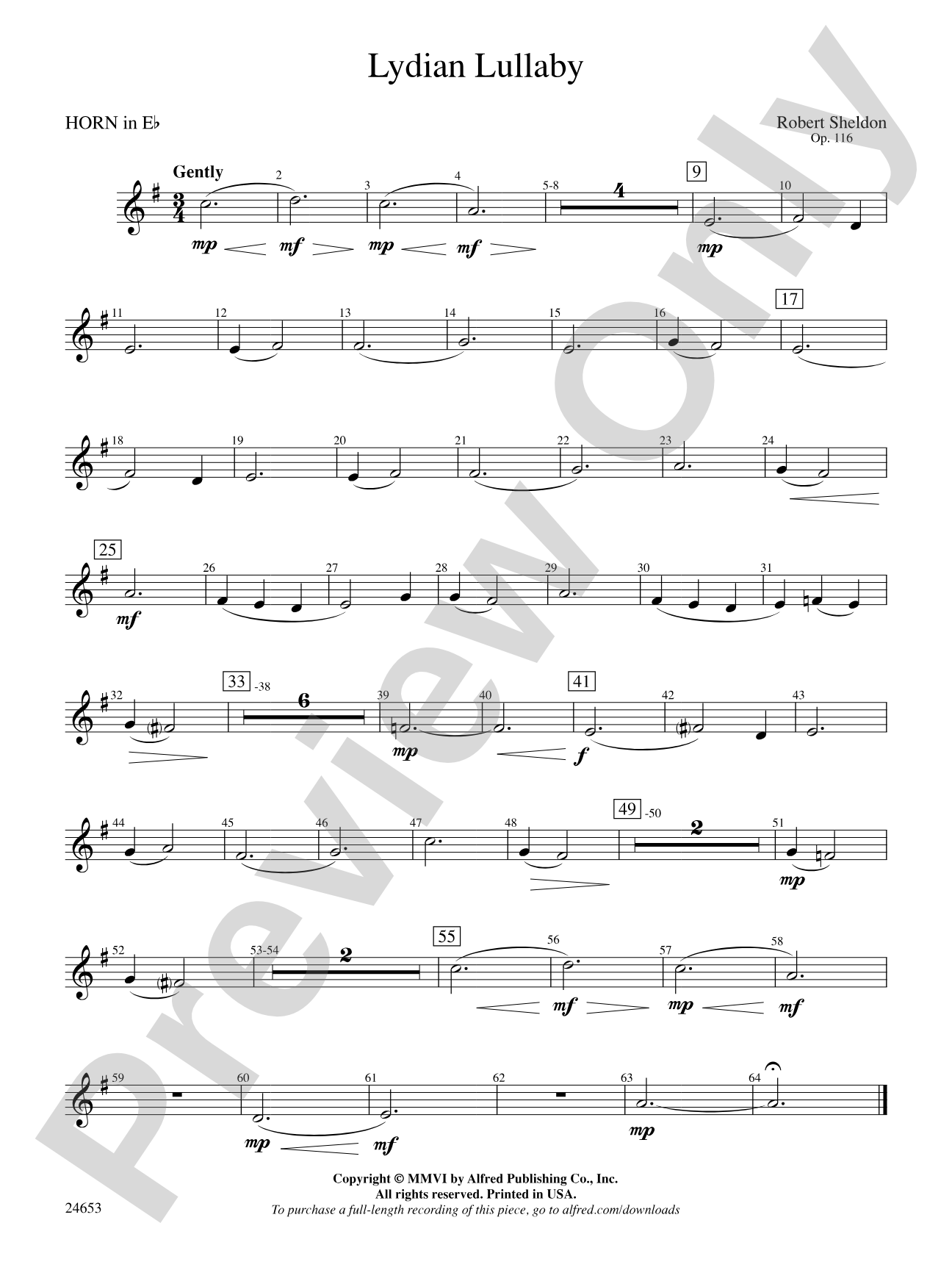 Lydian Lullaby: (wp) 1st Horn in E-flat