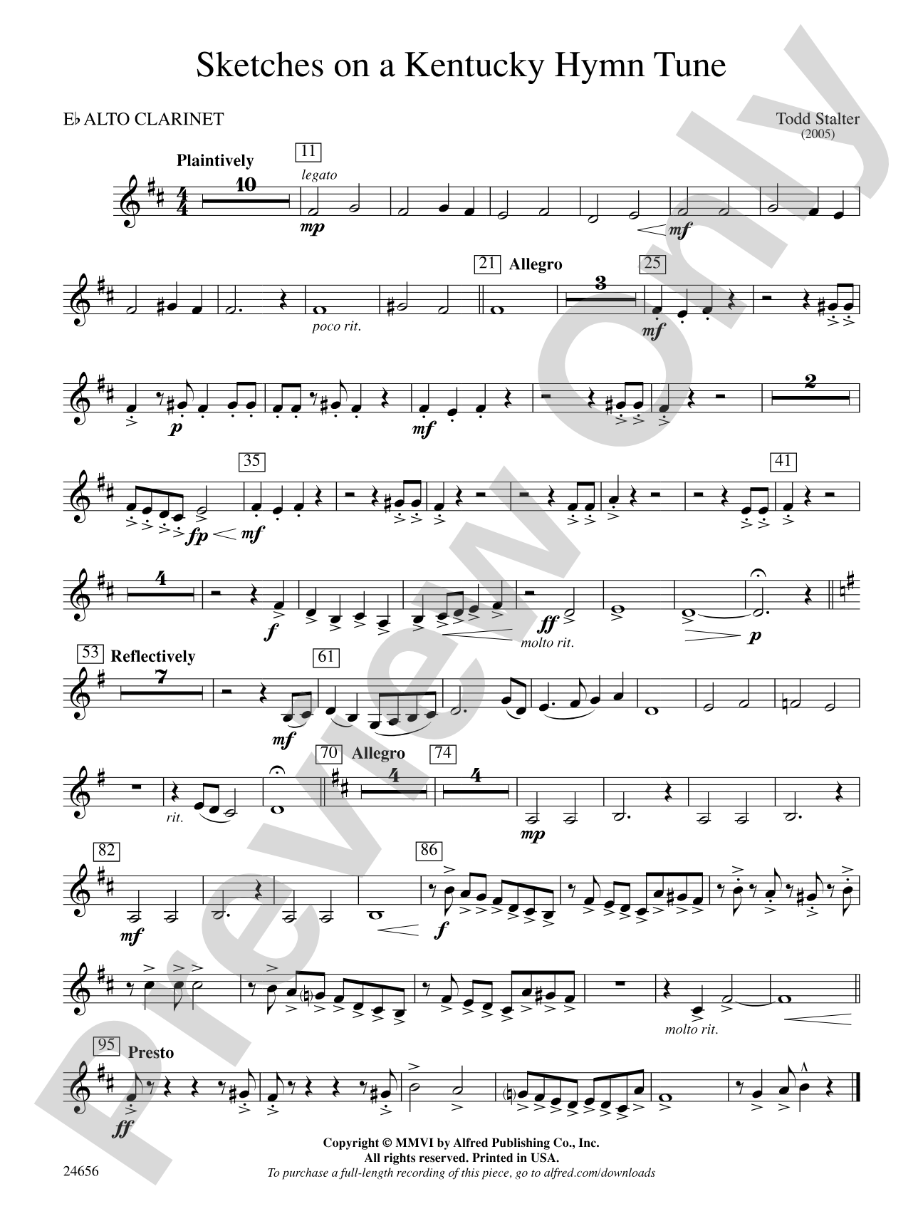 Sketches on a Kentucky Hymn Tune: E-flat Alto Clarinet