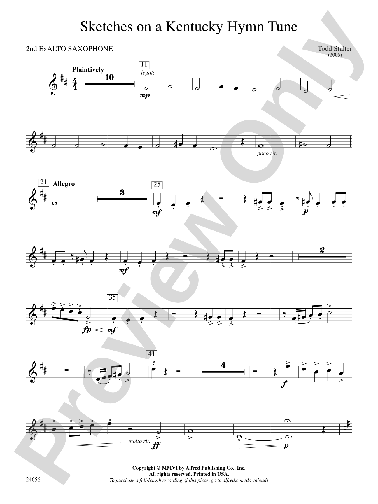 Sketches on a Kentucky Hymn Tune: 2nd E-flat Alto Saxophone