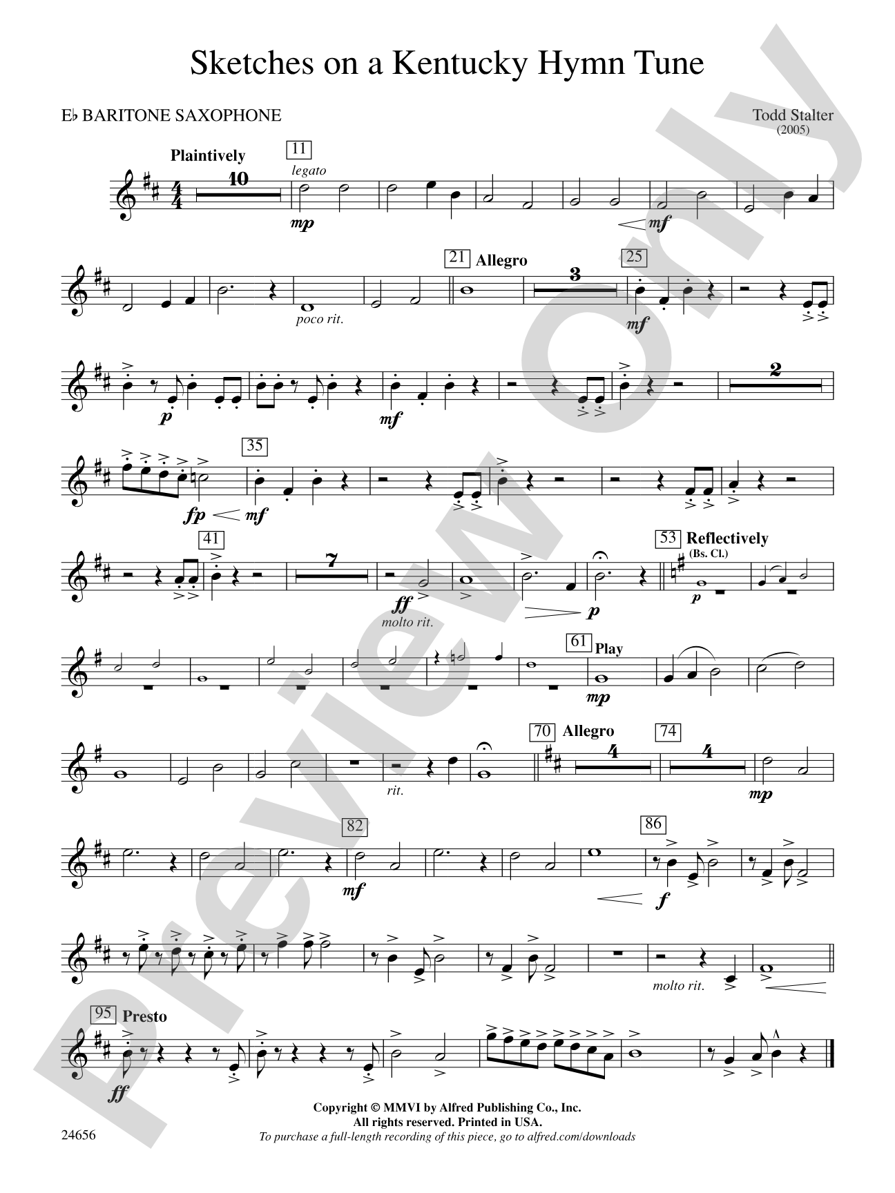 Sketches on a Kentucky Hymn Tune: E-flat Baritone Saxophone