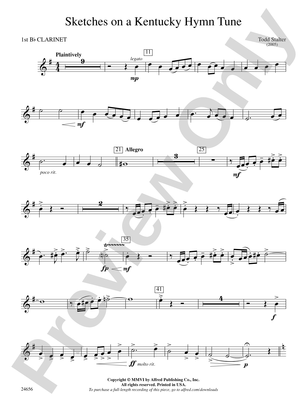 Sketches on a Kentucky Hymn Tune: 1st B-flat Clarinet